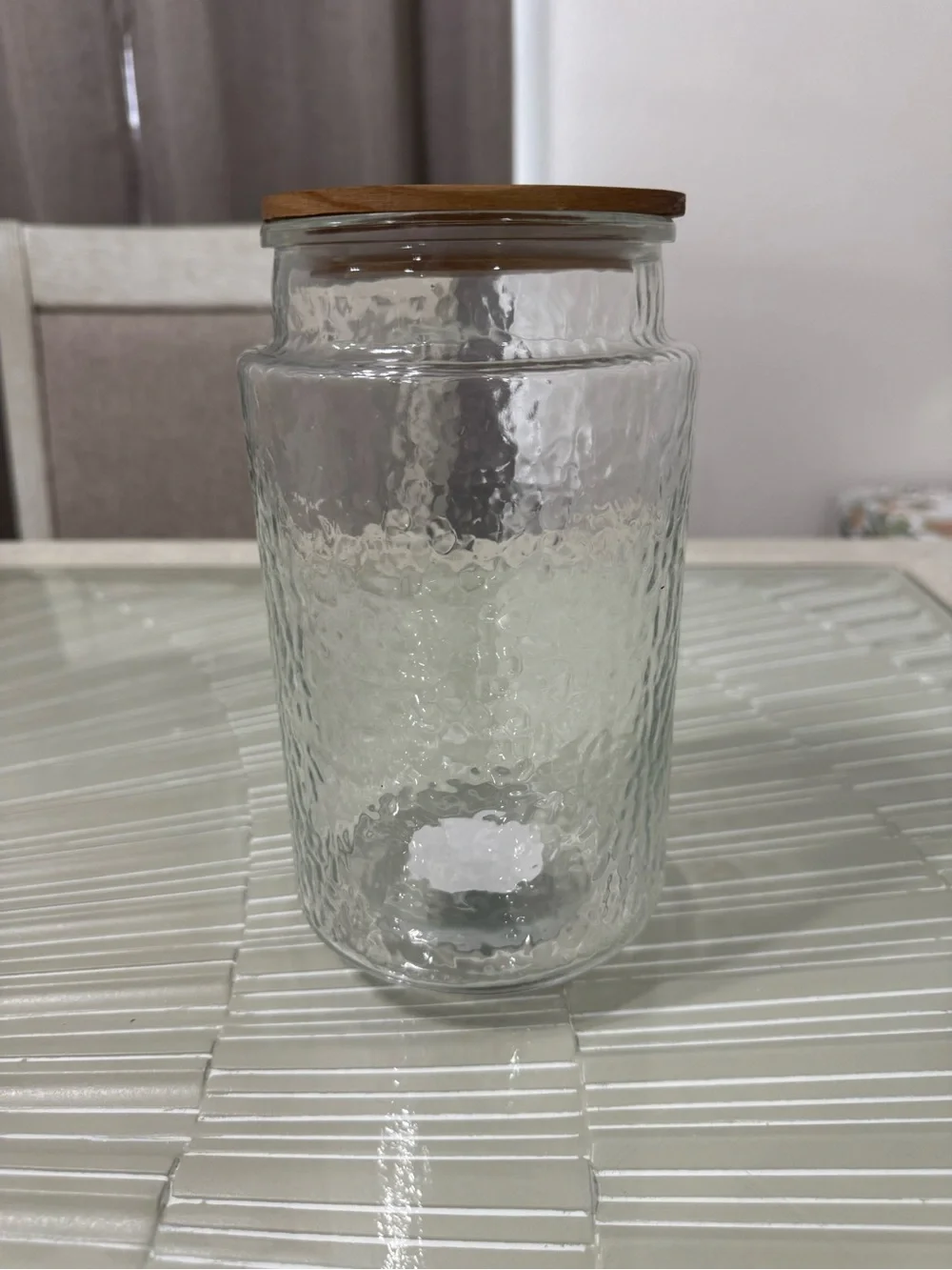 Textured Glass Storage Jar with Wood Lid - Clear